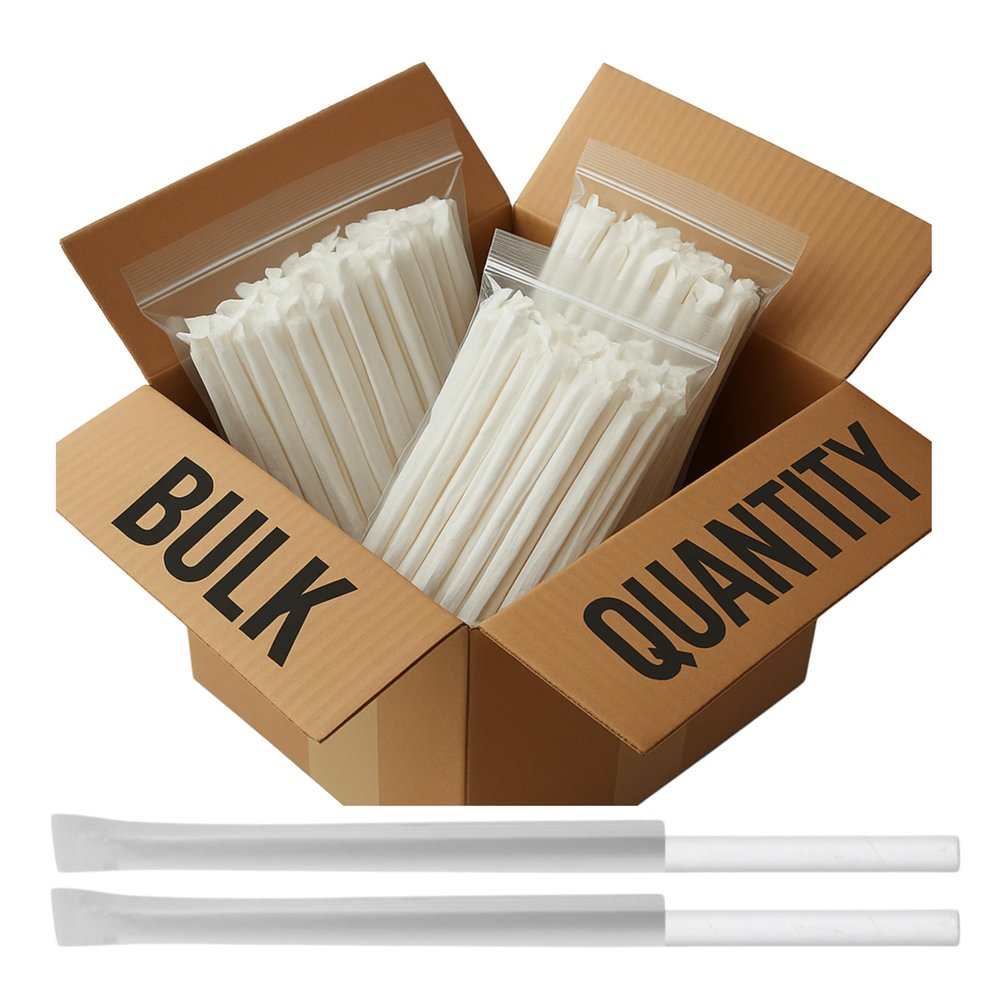 Bulk Quantity Individually Wrapped Paper Straws | 8MM Wide | 2500 Straws (1 Box) | White | Best for Juice, Soft Drinks and Cocktails