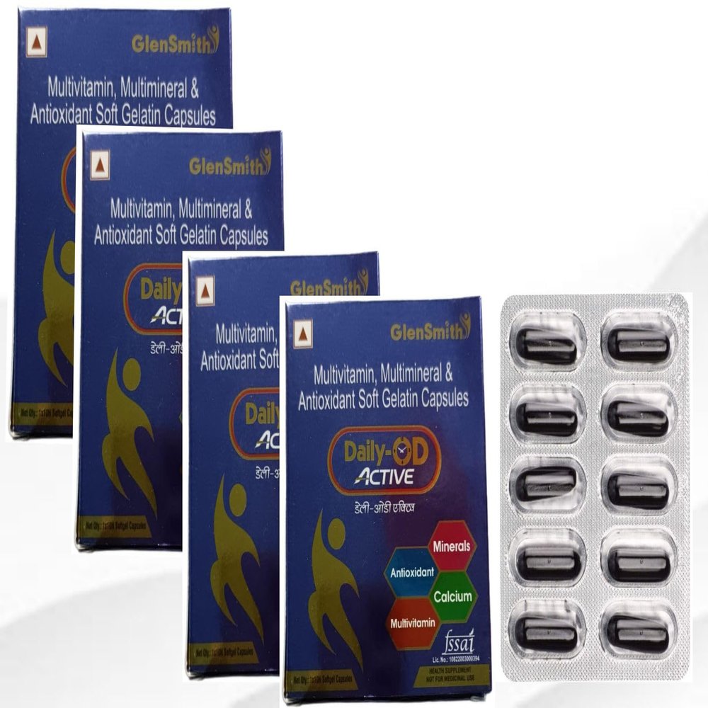Daily-OD Active Multivitamin, Multimineral & Antioxidant Soft Gelatin Capsules with Calcium, 10 Capsules Pack of-4