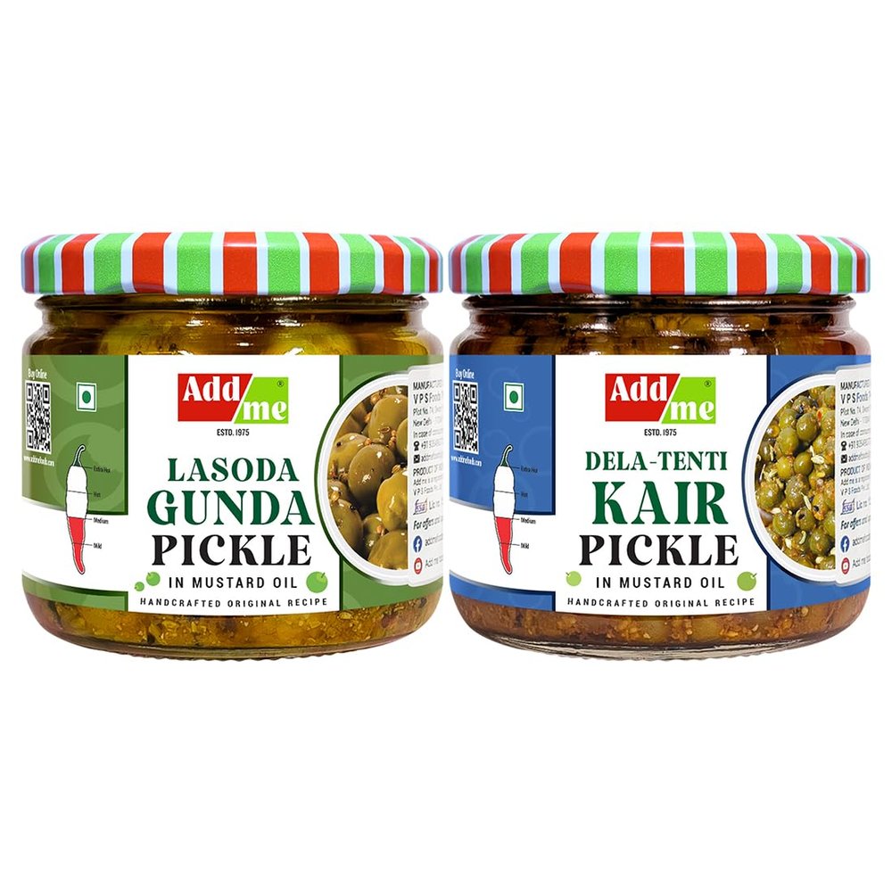 Add Me Combo Rajasthani Marwadi Style Homemade Achar Lasoda Gunda 300gm With Tenti Dela Ker 300Gm Pickles in Glass Jar | For Use Dal-chawal, Roti, Paratha, Dahi & Lunchbox
