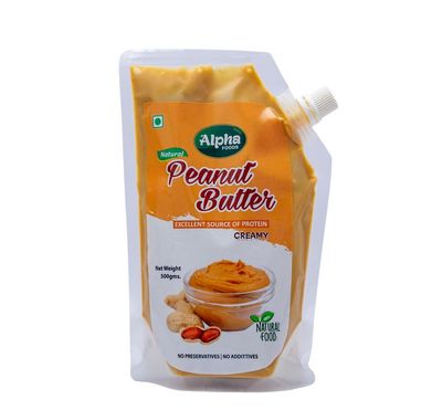 Alpha Foods Squeeze Natural Creamy Peanut Butter From Real Roasted Pressed Peanuts, Squeezy packaging (500 Gm) Pack Of 2