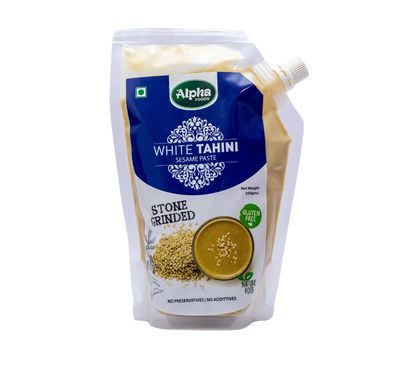Alpha Foods Natural Stone Grinded White Tahini Sesame Paste Vegan I Cholesterol and Gluten Free 500GM Pack of 4