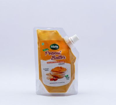 Alpha Foods Squeeze Natural Creamy Peanut Butter From Real Roasted Pressed Peanuts " NO ADDITIVES AT ALL" :(200 Gm) Pack Of 4