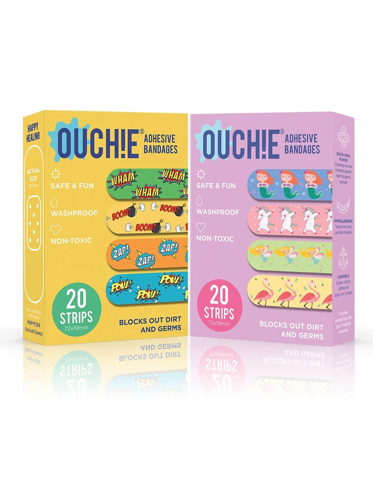 Aya Papaya Ouchie Non-Toxic Printed Bandages Combo Pack Of 2 - Yellow & Lavender