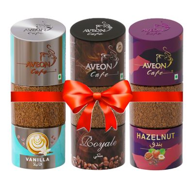 AVEON CAFE - Vanilla Royale Hazelnut Flavoured Coffee Combo Pack (3 x 100g) | Premium Blend | Aromatic & Smooth | 100% Pure Coffee | Freshly Packed