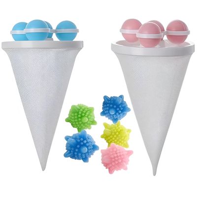 TOPSELLERS 1 Pcs Washing Machine Floating Lint Mesh Bags And 5 Pcs Reusable Laundry Dryer Balls Set- Hair Catcher, Lint Trap, And Eco-Friendly Dryer Balls (Multicolor)