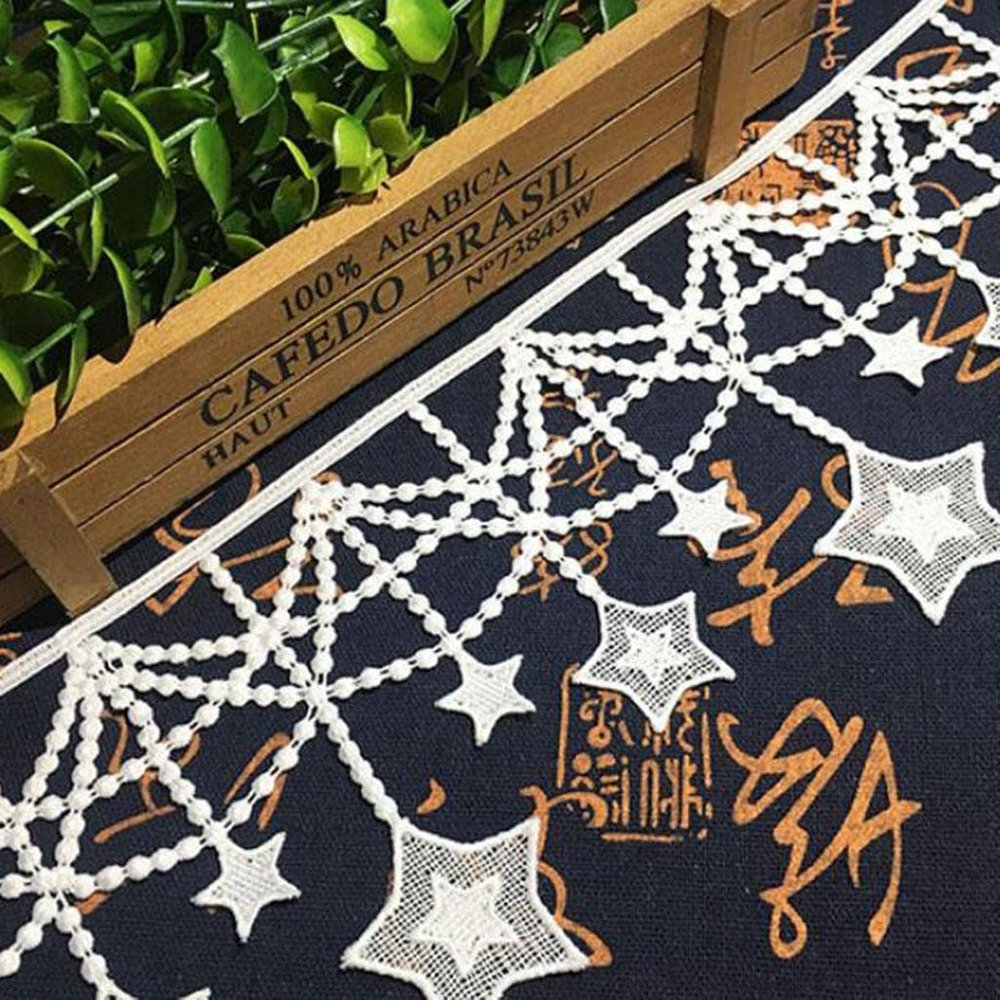 CALANDIS 1 Yard Milk Fiber Lace Trim Ribbon with Star Fringe for Dress Clothes Decor | Trims | Embellishments & Finishes | Sewing
