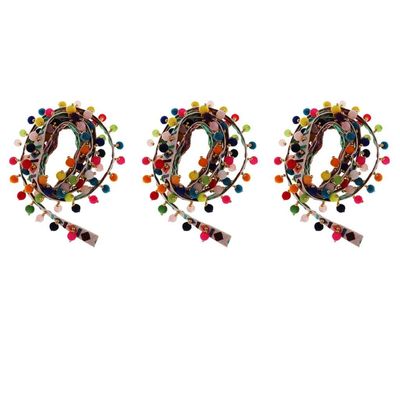 CALANDIS 3pcs 1 Yard Ethnic Style Fringed Lace Jacquard Ribbon with Pompom Ball Trims | Trims | Embellishments & Finishes | Sewing