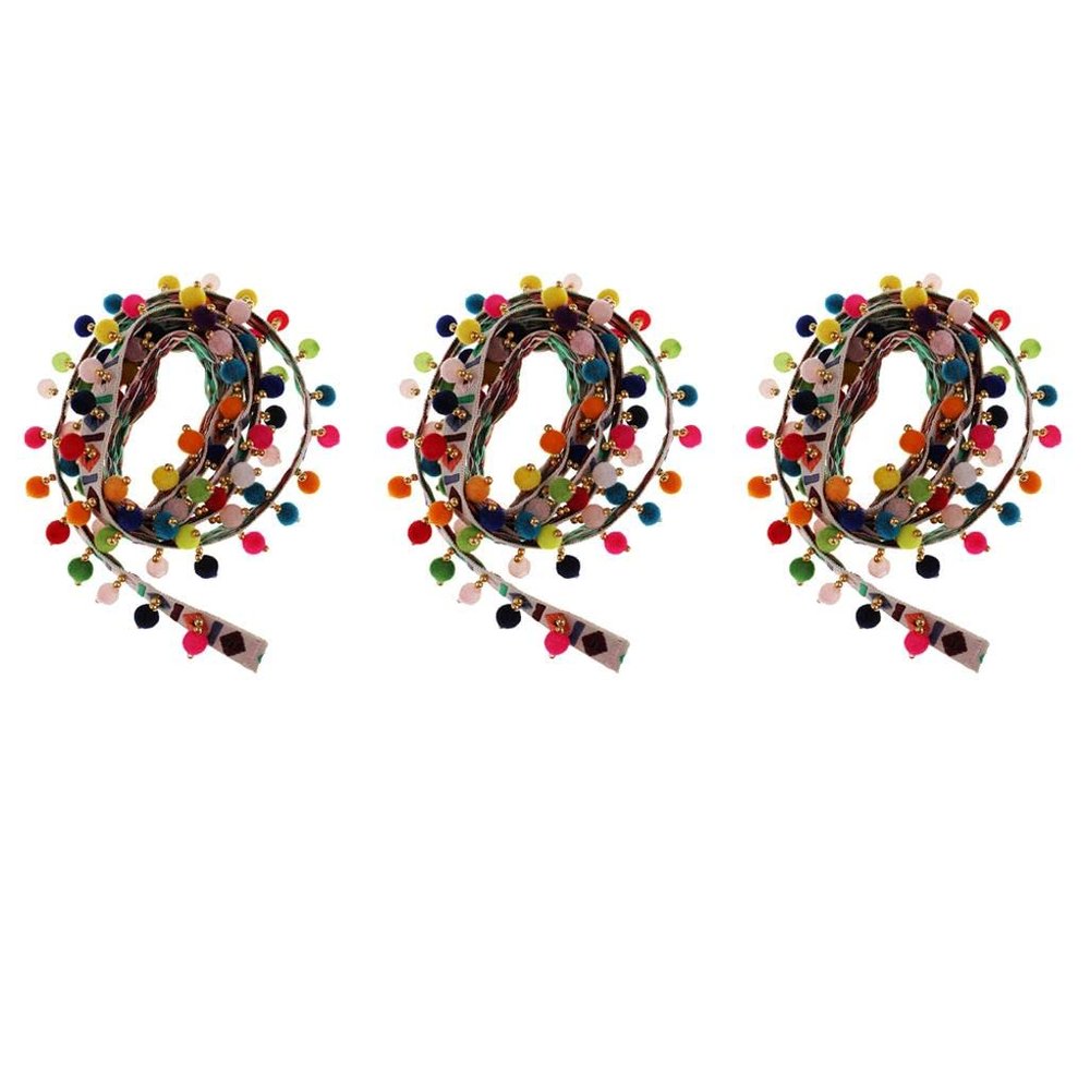 CALANDIS 3pcs 1 Yard Ethnic Style Fringed Lace Jacquard Ribbon with Pompom Ball Trims | Trims | Embellishments & Finishes | Sewing