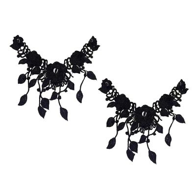 CALANDIS 2 Pieces Flower Lace Applique Neck Collar Fabric Sewing Craft Trim DIY Black | Trims | Embellishments & Finishes | Sewing