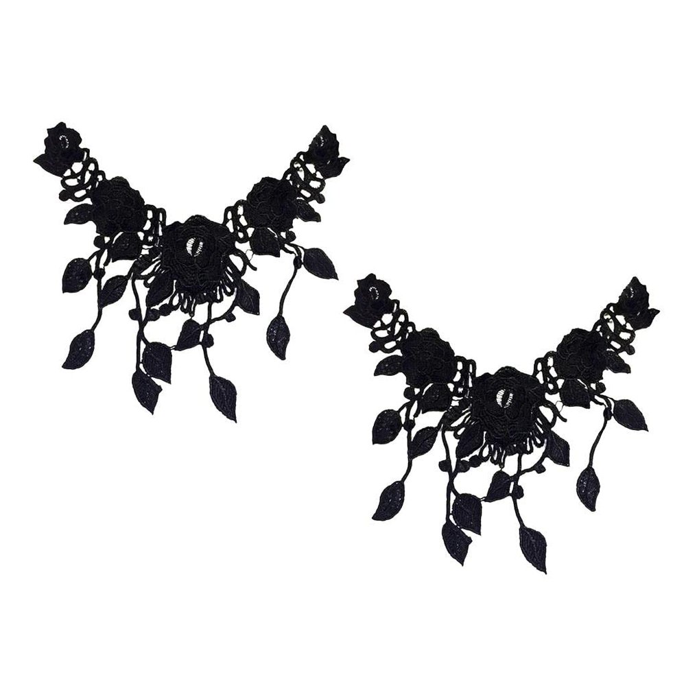 CALANDIS 2 Pieces Flower Lace Applique Neck Collar Fabric Sewing Craft Trim DIY Black | Trims | Embellishments & Finishes | Sewing