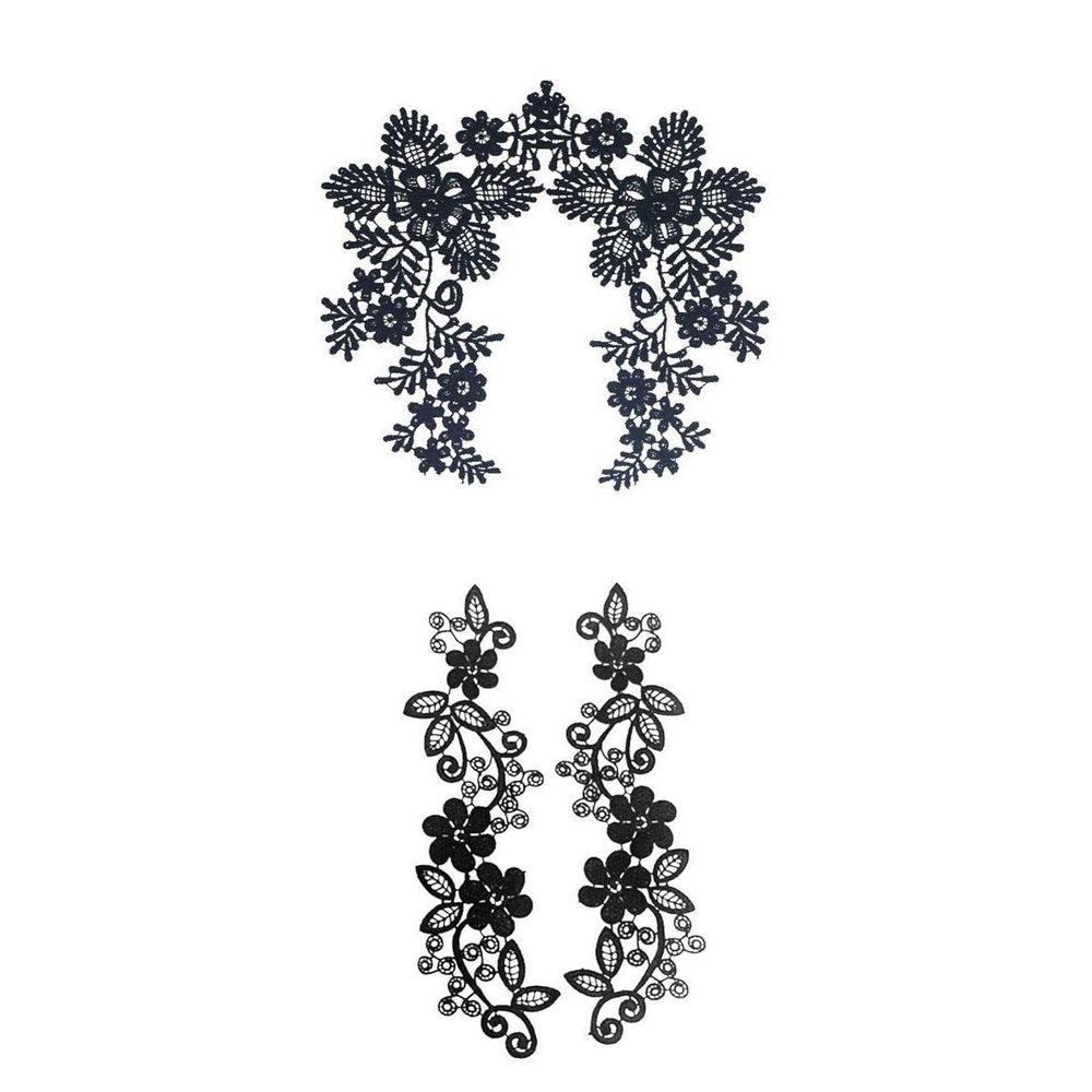 CALANDIS 2 Sets Embroidered Neckline Collar Flower Lace Trimming Applique Black | Trims | Embellishments & Finishes | Sewing