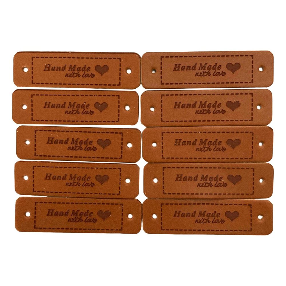 CALANDIS 10pcs Hand Made with Love Labels Tags Crafts Sewing Knitting Bag Light Brown | Trims | Embellishments & Finishes | Sewing