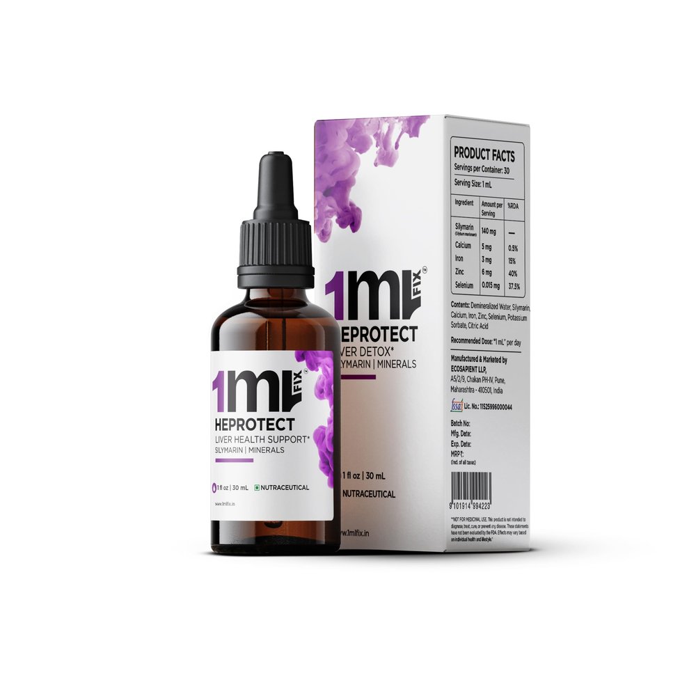 1MLFIX HEPROTECT: - 30ML | LIVER HEALTH Support* | Contains Silymarin from Milk Thistle, Zinc, Selenium, Iron & Calcium |1ML/Serving | 30 Servings