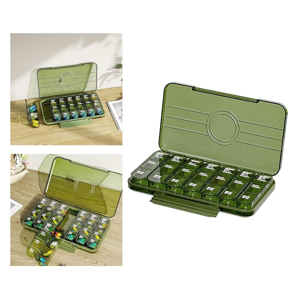 Catoz Compact 21-Grid Pill Box - Weekly Organizer for Daily Medication