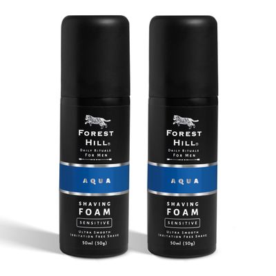 Forest Hill Pack of 2 Aqua Pre Shave Foam For Men,Goodness of Olive & Argan Oil,Mulberry,Rosemary & Peppermint Extract,Prevent Cuts & Burns,Rich Lather,Cooling Hydrating Formula(Each 50g)