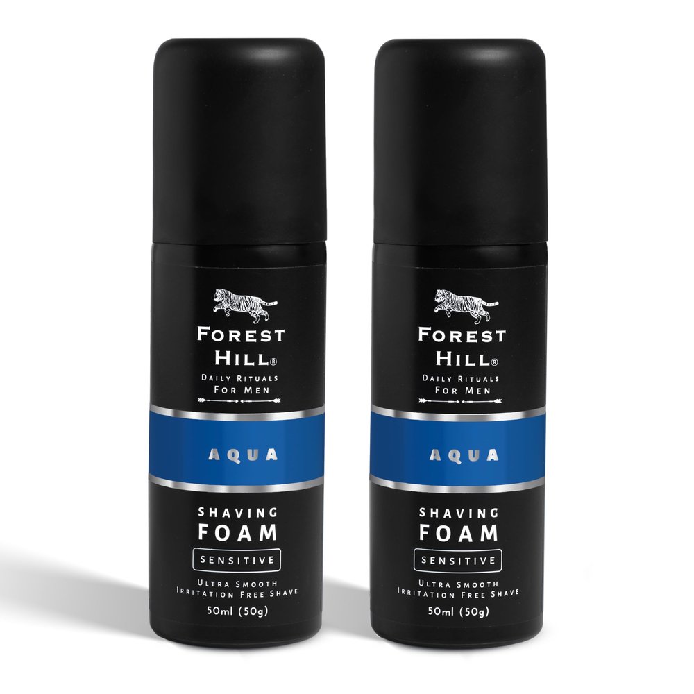 Forest Hill Pack of 2 Aqua Pre Shave Foam For Men,Goodness of Olive & Argan Oil,Mulberry,Rosemary & Peppermint Extract,Prevent Cuts & Burns,Rich Lather,Cooling Hydrating Formula(Each 50g)