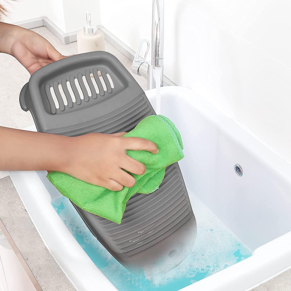 FLYUP Plastic Washing Board for Laundry Portable Hand Wash Scrubber with Grip Handle Anti-Slip Design for Home, Travel & Daily Use (Grey)