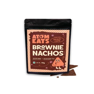 Atom Eats Brownie Nachos 50g | Pack of 1 | 100% Baked | Crispy Snack | Gourmet Brownie | Premium Munching | Supreme Travel, Party Treats | Preservative Free
