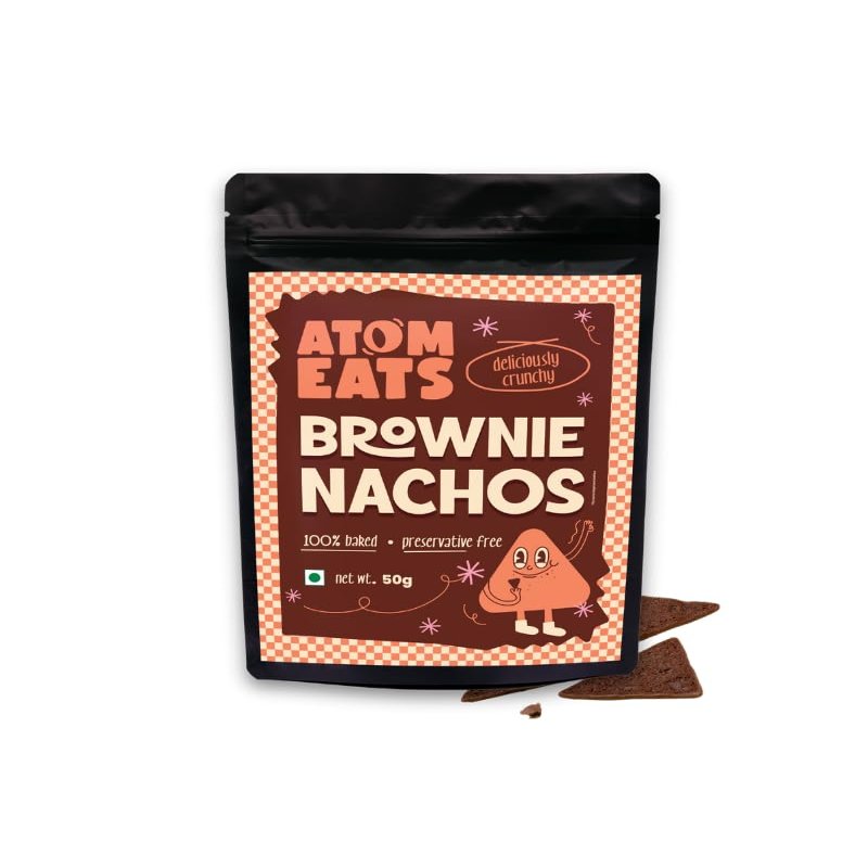 Atom Eats Brownie Nachos 50g | Pack of 1 | 100% Baked | Crispy Snack | Gourmet Brownie | Premium Munching | Supreme Travel, Party Treats | Preservative Free