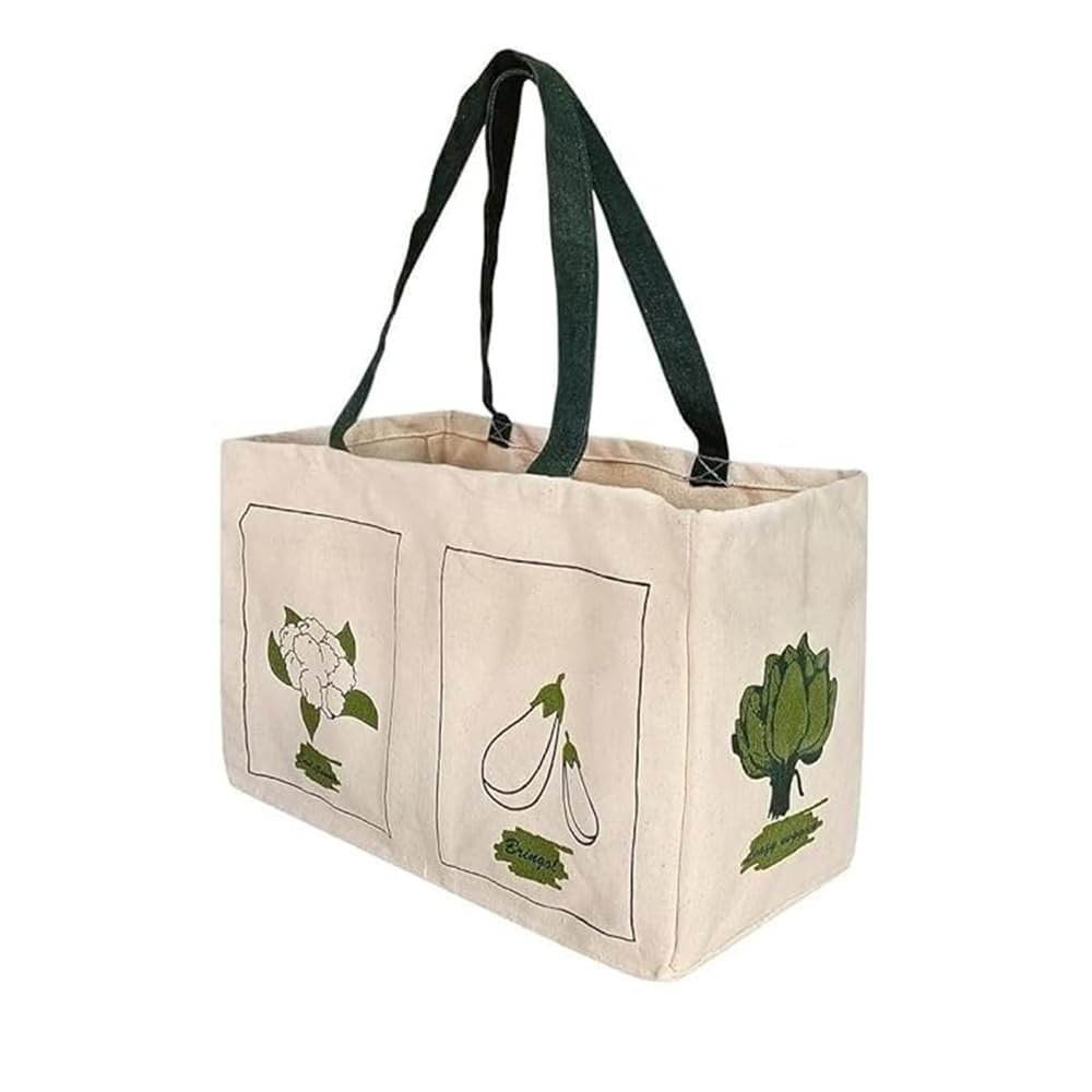 Raisa Handloom Cotton Canvas Reusable Vegetable Bag/Multi-pocket compartment bag/Grocery Bag/Carry Bag/Shopping Bag with 6 Pockets ALT_081 (XL)