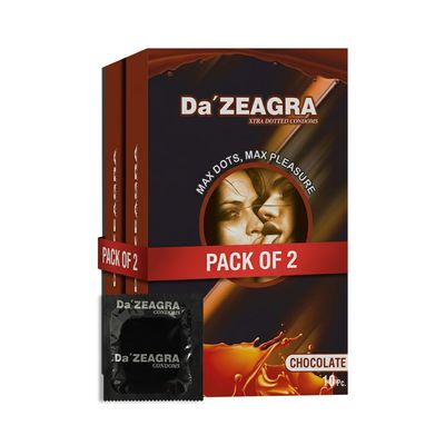 Da'Zeagra Extra Dotted Condoms for Men | Ribbed and Dotted | Chocolate Flavour Condom - (10 Count Each) Pack of 02