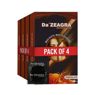 Da'Zeagra Extra Dotted Condoms for Men | Ribbed and Dotted for Extra Stimulation | Suitable for use | Chocolate Flavour Condom - (10 Count Each) - Pack of 04