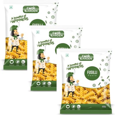 Cook Garden 100% Semolina | High Protein Healthy Diet | Maida Free & Cholesterol Free Fusilli Pasta (Pack of 3, 1500 g) | Fusilli Pasta | Vegetarian | Made with Durum Wheat Semolina