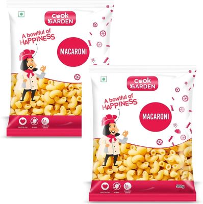 Cook Garden 100% Semolina | High Protein Healthy Diet | Maida Free & Cholesterol Free Elbow Macaroni Pasta (Pack of 2, 1000 g) | No Maida,High Protein & Fiber