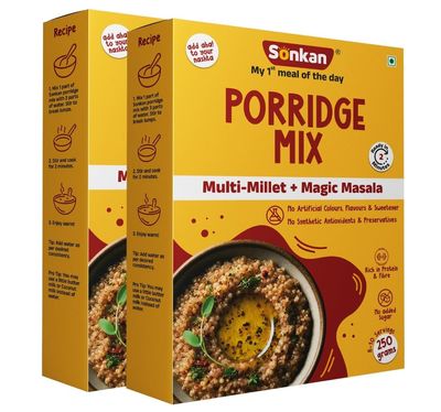 SONKAN Porridge Mix Multi-Millets Magic Masala No Sugar, No Milk Powder | 100% Natural Multigrain Breakfast | Vegan & Gluten-Free | High Fiber & Plant Protein | Pack of 2 (2 x 250g Each = 500g)