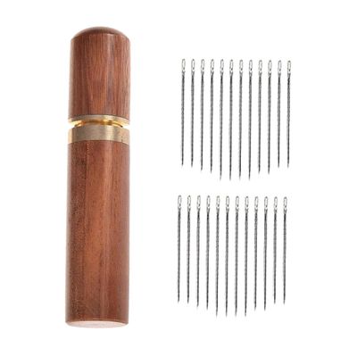 LOOM TREE 24x Self Threading Needles with Wooden Needle Case Brown_Silver Needles | Sewing | Hand Sewing Needles & Accs | Hand Sewing Needles