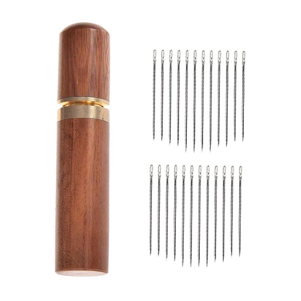 LOOM TREE 24x Self Threading Needles with Wooden Needle Case Brown_Silver Needles | Sewing | Hand Sewing Needles & Accs | Hand Sewing Needles
