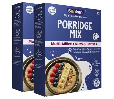SONKAN  Porridge Mix Multi-Millets, Nuts & Berries | No Sugar, No Milk Powder | 100% Natural Multigrain Breakfast | Vegan & Gluten-Free | High Fiber & Plant Protein | Pack of 2 (2 x 250g Each = 500g)