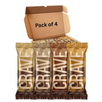 Green Protein Crave Plant Protein Bars (Pack of 4) | 15g Protein, Zero Added Sugar, High in Fiber | Crunchy Wafer Bar | Decadent Sugar-Free Chocolate, Creamy Nut Butters | Tastes like a Cheat Meal | 100% Vegetarian & Gluten-Free | No Palm Oil | 200g 