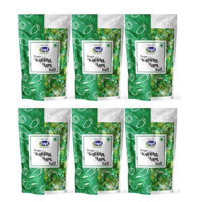 Tapi Kaccha Aam Ball | Tangy Raw Mango Jelly Gummies with Added Spices, 25% Fruit Pulp |Desi Khatta Meetha Snack | 150g (pack of 6)
