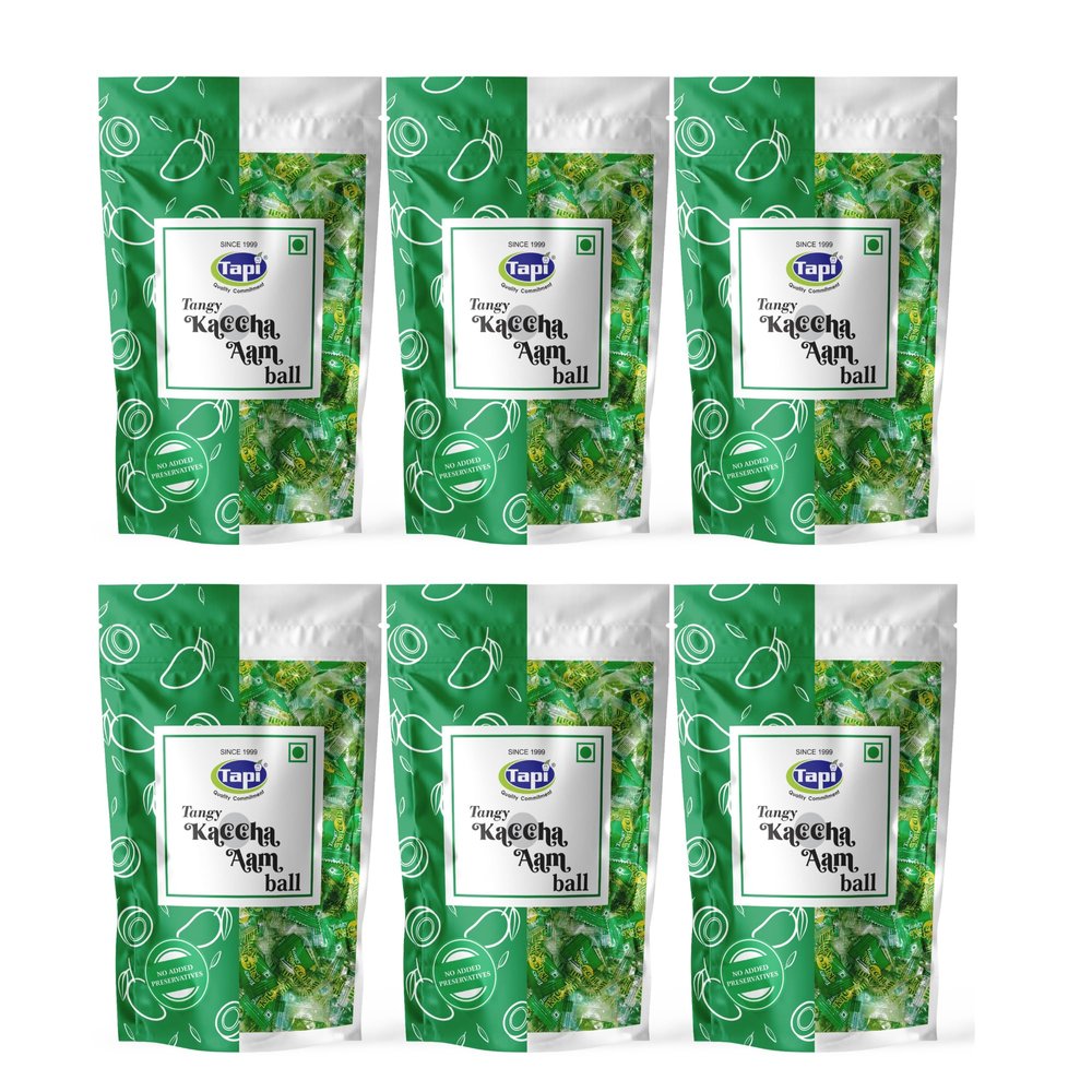 Tapi Kaccha Aam Ball | Tangy Raw Mango Jelly Gummies with Added Spices, 25% Fruit Pulp |Desi Khatta Meetha Snack | 150g (pack of 6)