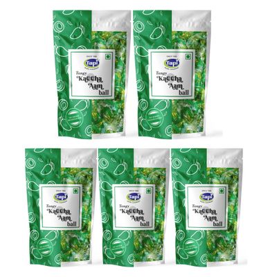 Tapi Kaccha Aam Ball | Tangy Raw Mango Jelly Gummies with Added Spices, 25% Fruit Pulp |Desi Khatta Meetha Snack | 160g (pack of 5)