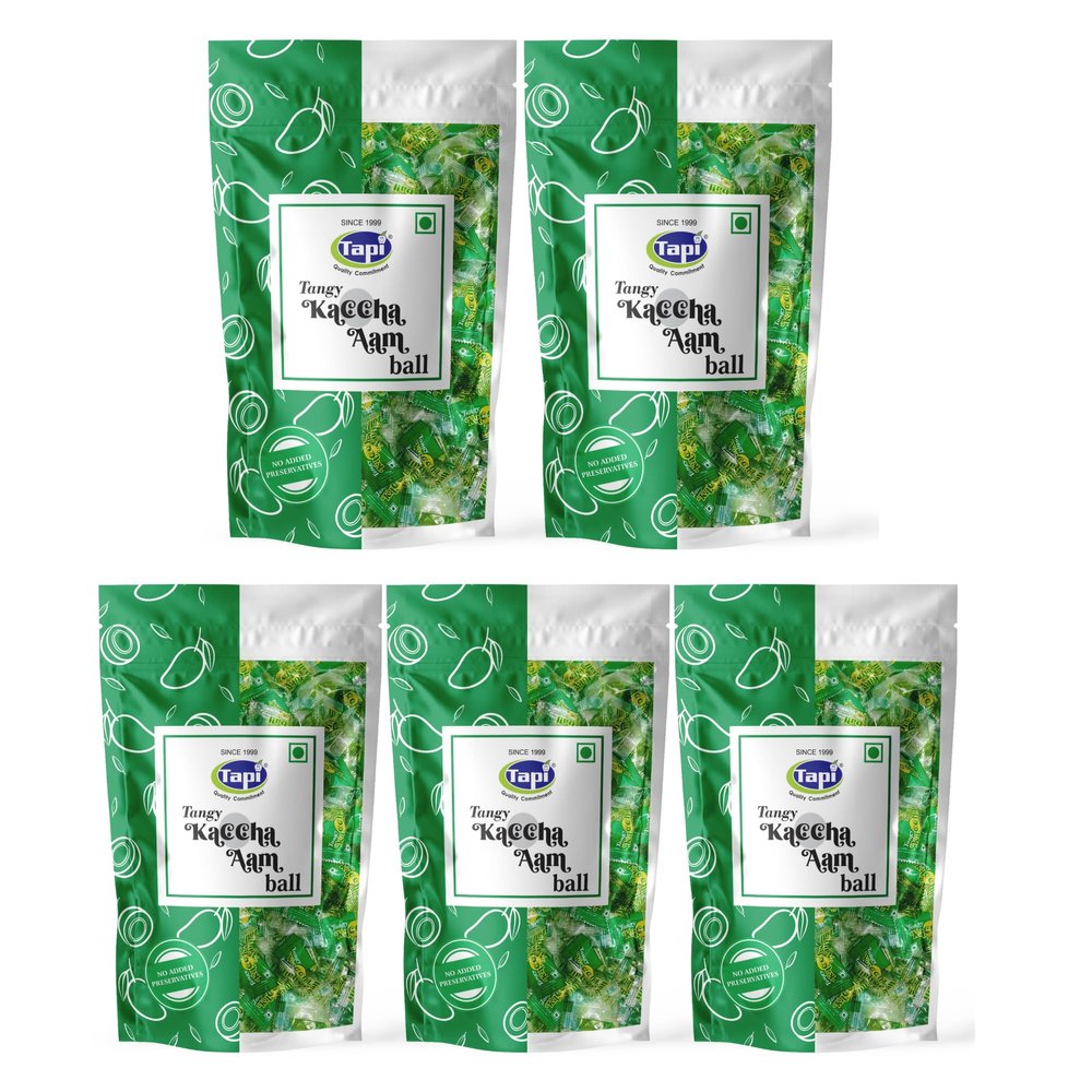 Tapi Kaccha Aam Ball | Tangy Raw Mango Jelly Gummies with Added Spices, 25% Fruit Pulp |Desi Khatta Meetha Snack | 160g (pack of 5)