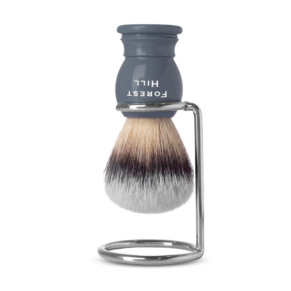 Forest Hill Ashford Premium Shaving Brush For Men, Super Soft Bristles & Ergonomic Design With Brush Holder, Compact & Easy Grip, Ideal For Personal & Professional Salon (Grey Brush & Stand)
