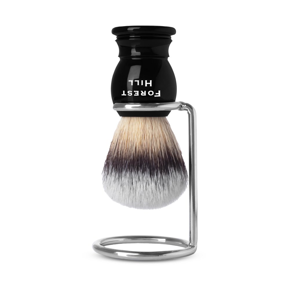 Forest Hill Ashford Premium Shaving Brush For Men, Super Soft Bristles & Ergonomic Design With Brush Holder, Compact & Easy Grip, Ideal For Personal & Professional Salon (Black Brush & Stand)