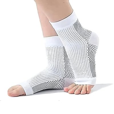 Compression Socks for Neuropathy & Plantar Fasciitis  Ankle Support Sleeves for Pain Relief, Swelling, Tendonitis  Breathable, Comfortable Fit for Men & Women  L/XL (White, 1 Pair)
