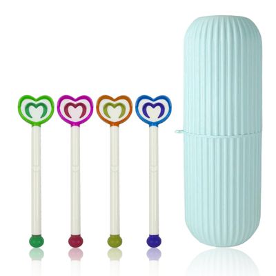 4pc Kids Tongue Cleaner Scraper with Capsule Holder for Travel, Portable Capsule Shaped Tooth Brush, Tooth Paste Storage Plastic Case, Flexible Design for Health, Brush Scrapper Oral Care Tool Pack