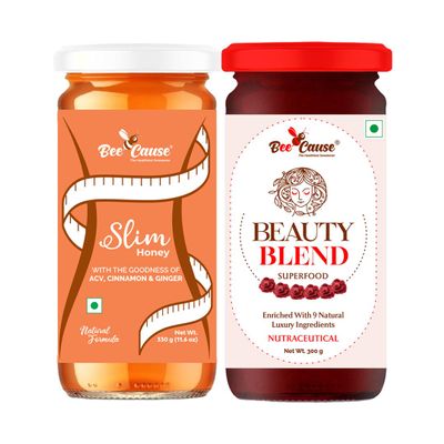 BeeCause Stay Fit Stay Young Combo  Slim Honey & Beauty Blend | Natural Weight & Skin Support | 2 x 330g Jars