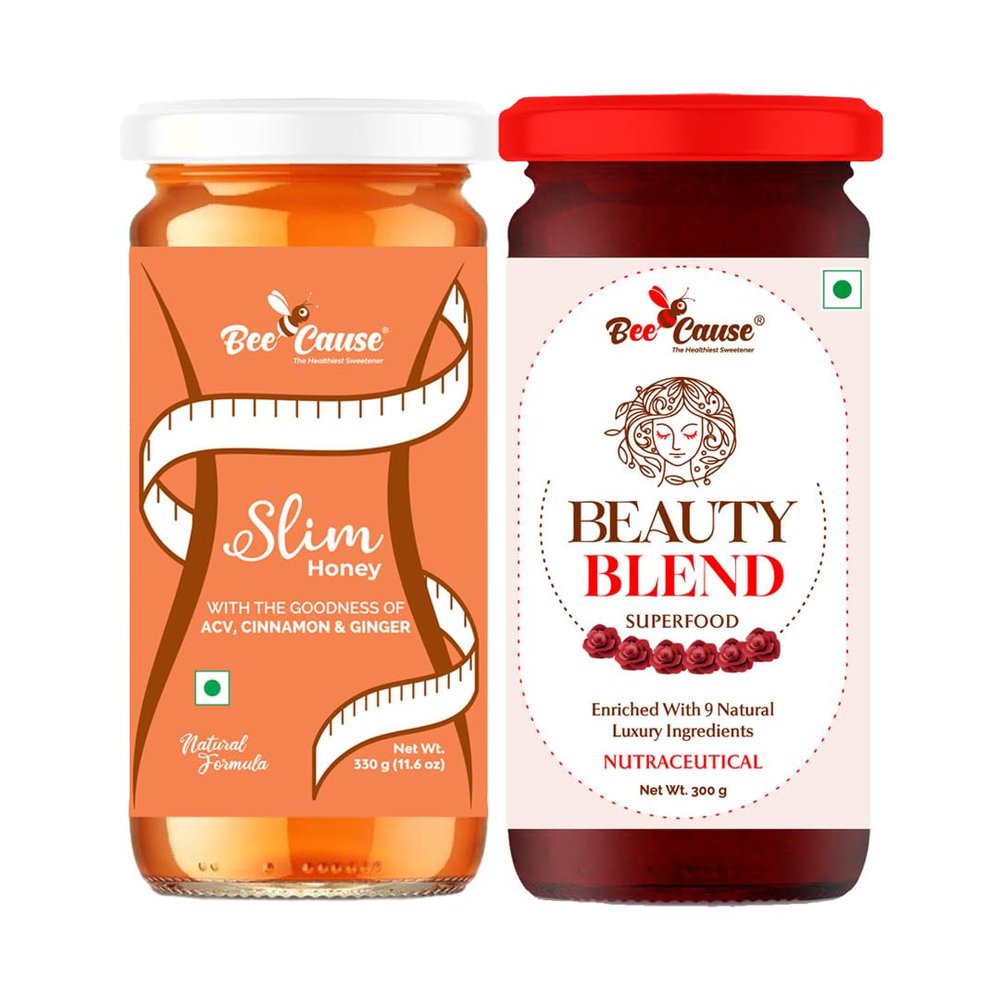 BeeCause Stay Fit Stay Young Combo Slim Honey & Beauty Blend | Natural Weight & Skin Support | 2 x 330g Jars