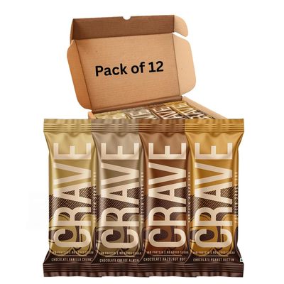 Green Protein Crave Plant Protein Bars (Pack of 12) | 15g Protein, Zero Added Sugar, High in Fiber | Crunchy Wafer Bar | Decadent Sugar-Free Chocolate, Creamy Nut Butters | Tastes like a Cheat Meal | 100% Vegetarian & Gluten-Free | No Palm Oil | 200g