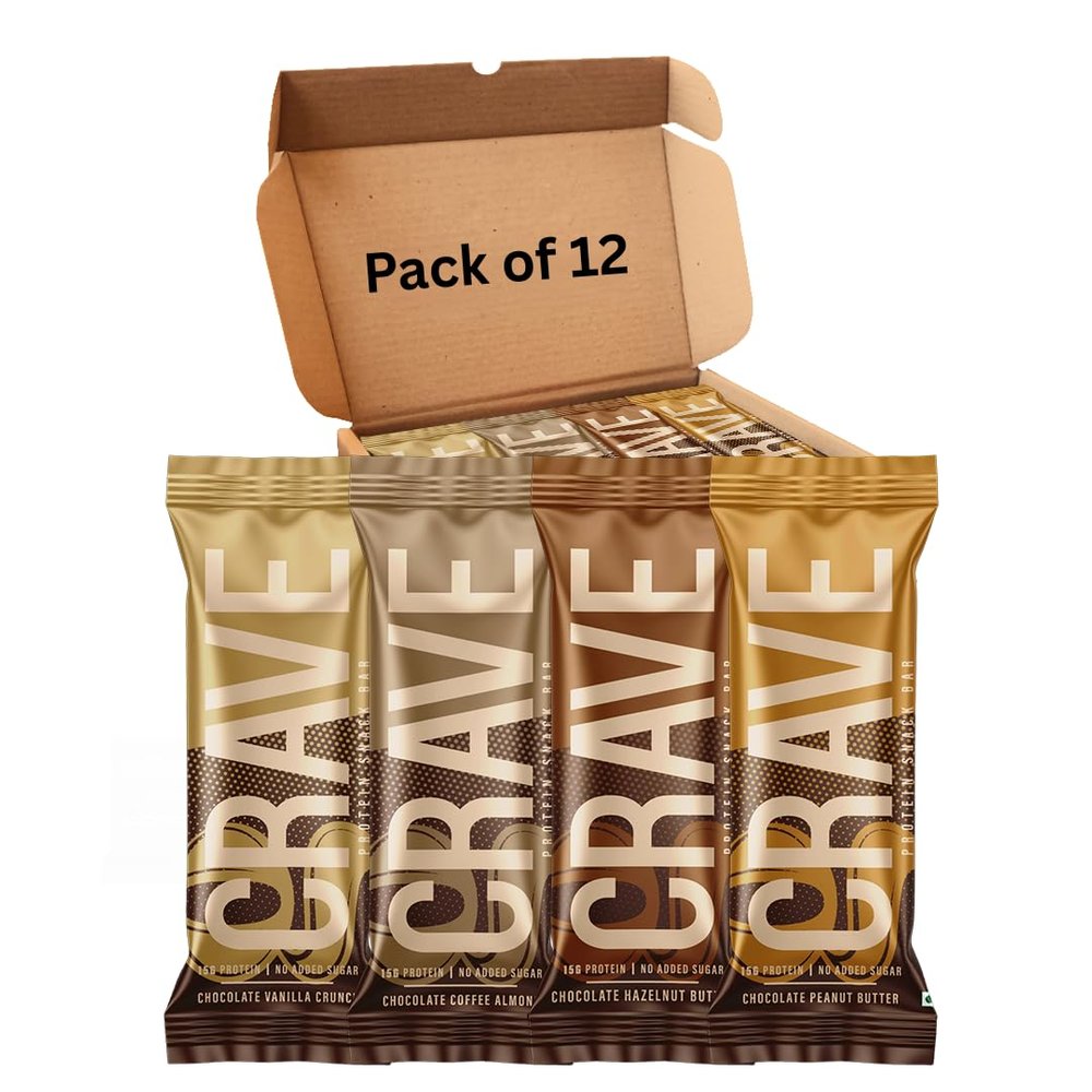 Green Protein Crave Plant Protein Bars (Pack of 12) | 15g Protein, Zero Added Sugar, High in Fiber | Crunchy Wafer Bar | Decadent Sugar-Free Chocolate, Creamy Nut Butters | Tastes like a Cheat Meal | 100% Vegetarian & Gluten-Free | No Palm Oil | 200g