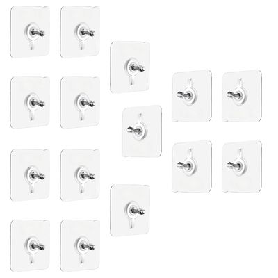 KIT FOR U Self Adhesive Wall Hooks | Transparent Hooks for Photo Frames, Keys | No Drilling, Waterproof & Reusable Hook for Bathroom, Kitchen, Home & Office Stainless Steel (Screw, Pack of 15)