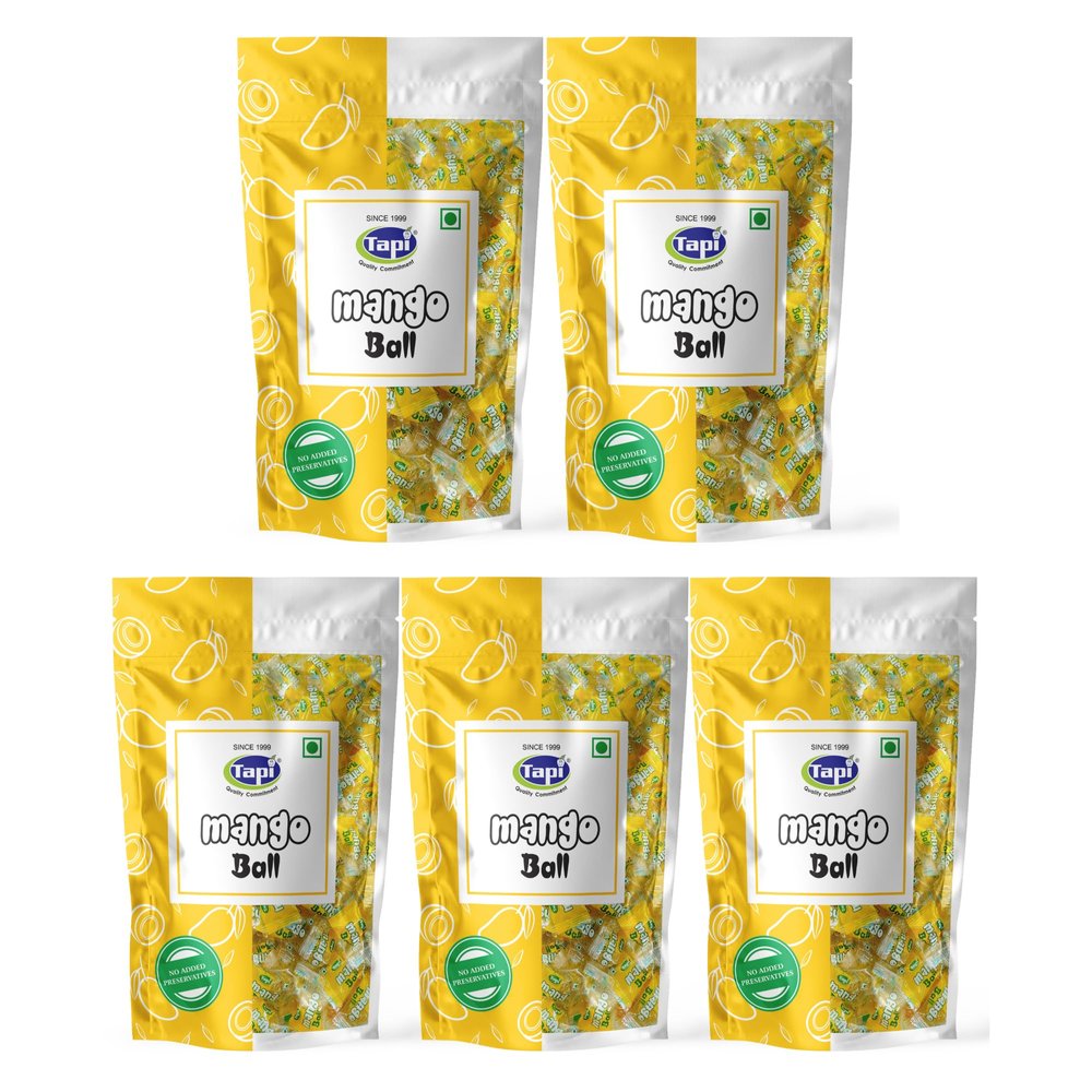 Tapi Mango Ball Fruit Jelly Gummies with 25% Mango Pulp | Soft & Chewy Candy for Kids & Adults | 150g (pack of 5)