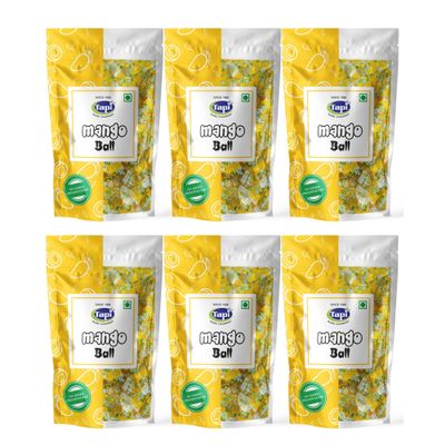 Tapi Mango Ball Fruit Jelly Gummies with 25% Mango Pulp | Soft & Chewy Candy for Kids & Adults | 160g (pack of 6)