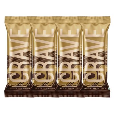 Green Protein Crave Plant Protein Bars Chocolate Vanilla Crunch (Pack of 4) | 15g Protein, Zero Added Sugar, High in Fiber | Crunchy Wafer Bar | Decadent Sugar-Free Chocolate, Creamy Nut Butters | Tastes like a Cheat Meal | 100% Vegetarian & Gluten-F