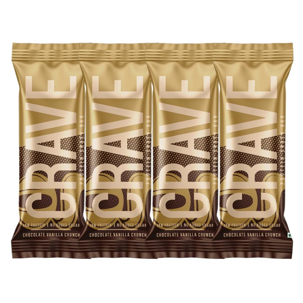 Green Protein Crave Plant Protein Bars Chocolate Vanilla Crunch (Pack of 4) | 15g Protein, Zero Added Sugar, High in Fiber | Crunchy Wafer Bar | Decadent Sugar-Free Chocolate, Creamy Nut Butters | Tastes like a Cheat Meal | 100% Vegetarian & Gluten-F